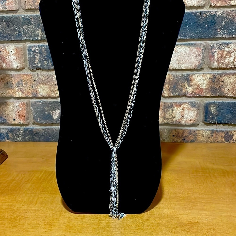 Vintage 4 strand mixed metal chains necklace with tassel